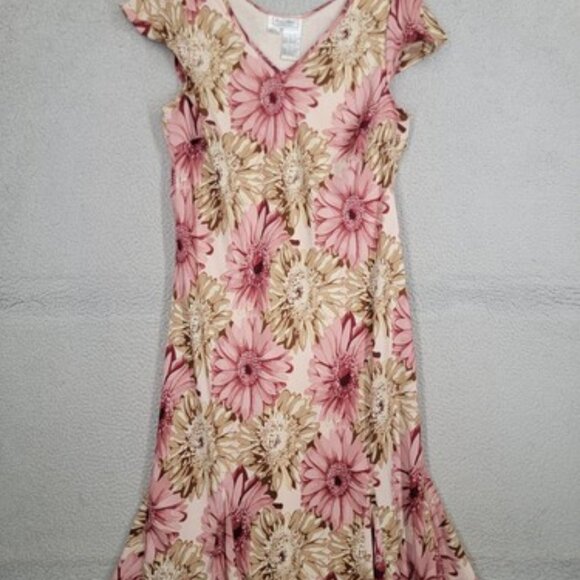 Borcellini Dresses & Skirts - Vintage 90s Y2K Floral Womens Dress Size 14 Fairy Midi Daisy Pink Cream